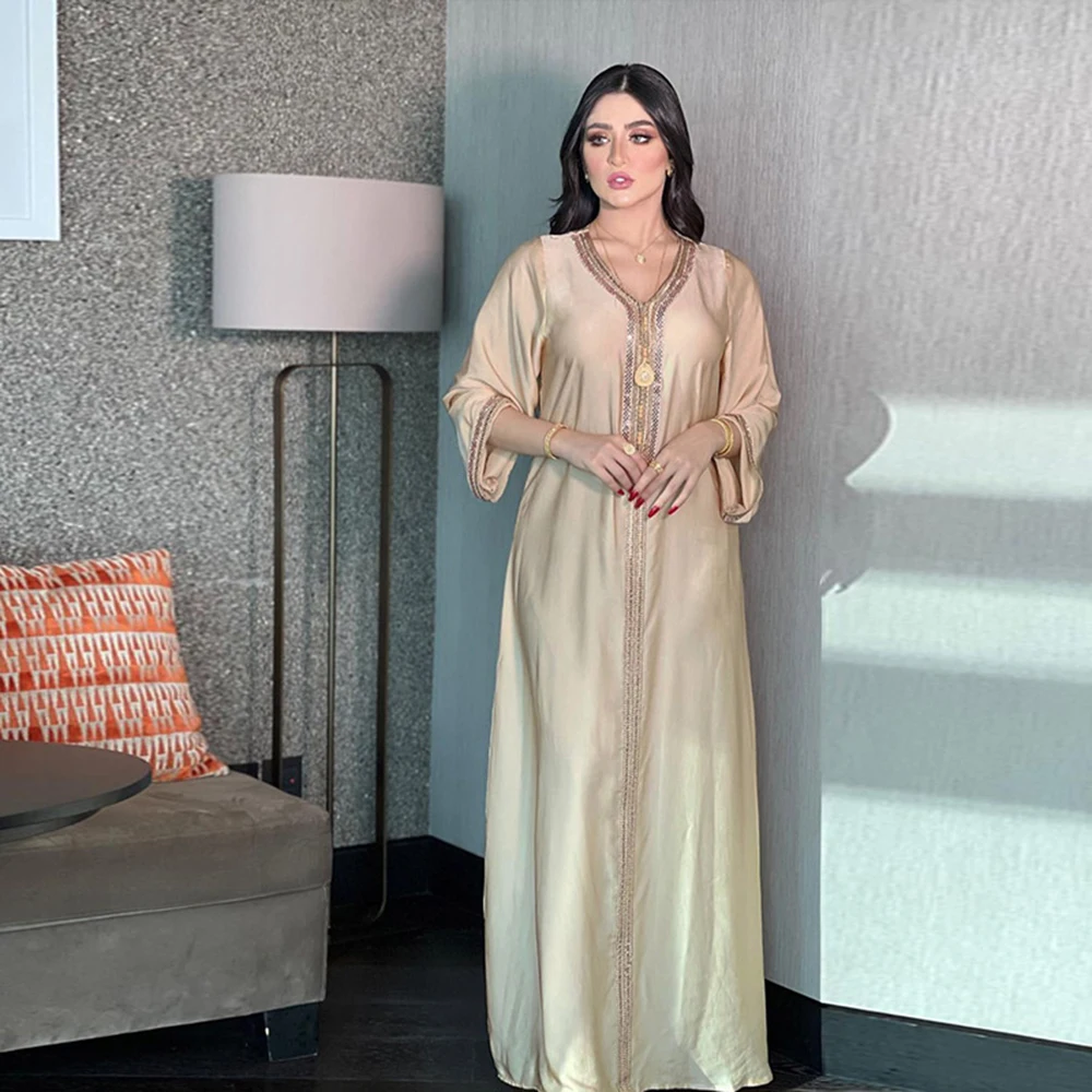 Eid Satin Abaya Dubai мусульманское платье Турция ислам длинное Djelaba женские