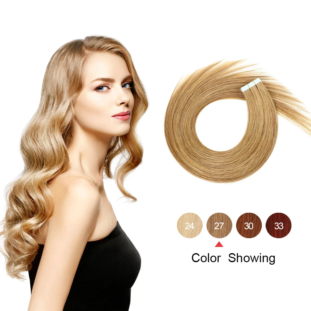 

Gazfairy 12" 14" 16" Tape In Human Hair Extensions European Adhesive Hair Seamless PU Skin Weft Black Brown Blonde Remy Tape Ins