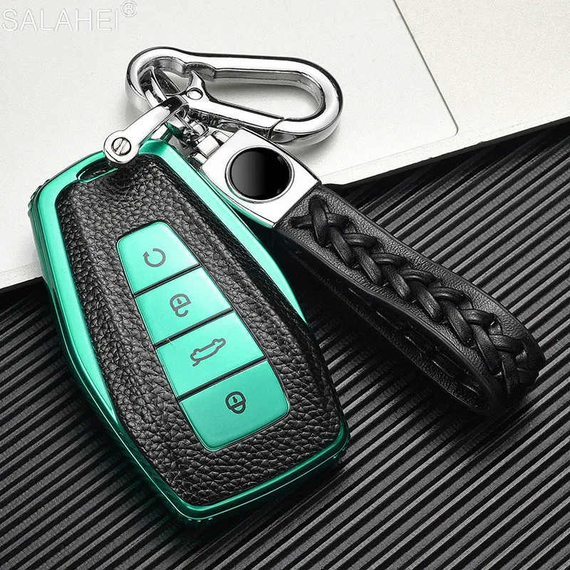 

Leather TPU Car Remote Key Case Cover Holder Shell For Geely Coolray 2019-2020 4 Buttons Car Styling Accessories Buckle Keychain