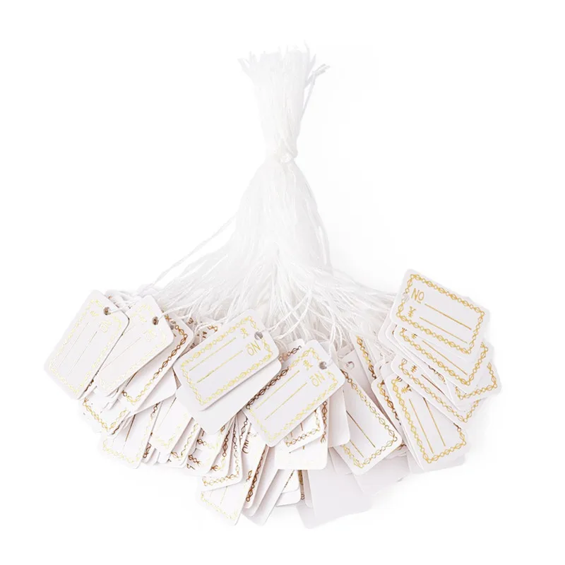 White Price Tags Blank Paper Label Rectangular Cards With String 500Pcs