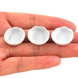 3Pcs 1/12 Dollhouse Miniature Accessories Mini Ceramic Food Plate Simulation Kitchen Disk Model Toys for Doll House Decoration