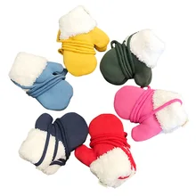 Новинка г.; зимние однотонные плюшевые перчатки для девочек; теплые вязаные перчатки с длинными пальцами; перчатки для детей; утепленные варежки ярких цветов; перчатки