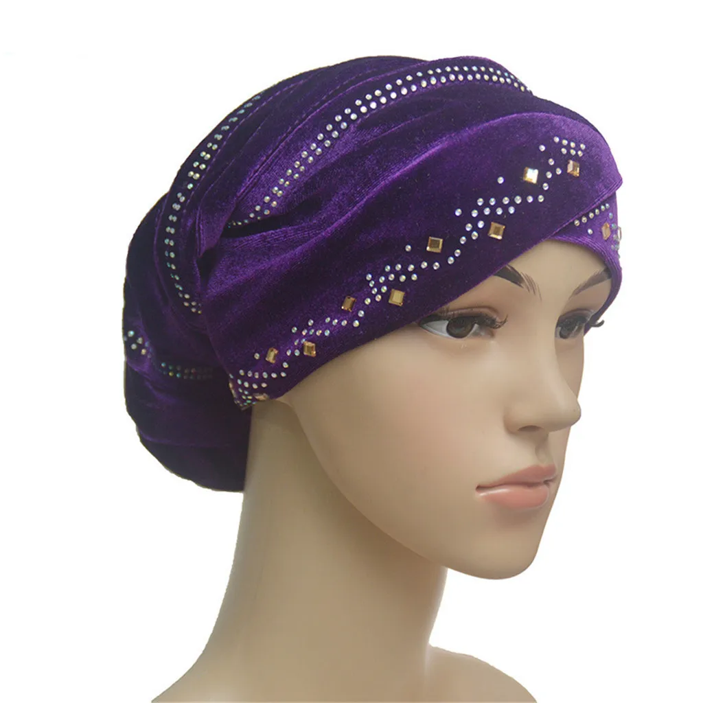 Purple Женская шапка-бини мусульманский ЛОБНЫЙ крест капот вышивка турбан для химиотерапии зимние шапки для женщин шапка женская разноцветная - Цвет: Purple