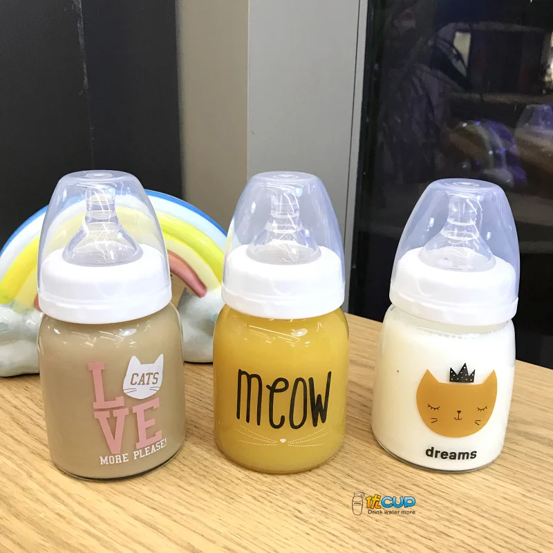 Милый котенок мультяшная бутылка для молока чашка воды с калибровочным стеклом