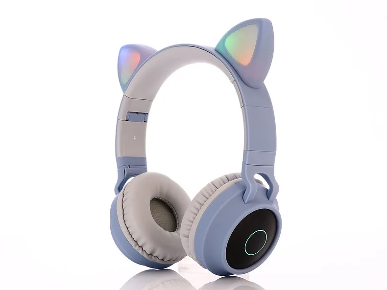 Kids Bluetooth Headset Wireless Music Cute Glowing Led Cat Ear Headphone for Girl Gift Stereo Earphone with Mic for Mobile Phone - Цвет: Blue no box