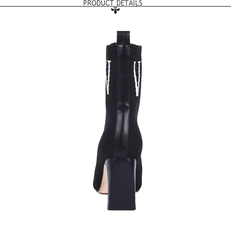 EGONERY/Модная женская обувь; вязаные ботильоны из эластичной ткани и шерсти; зимняя обувь с острым носком на высоком каблуке 7,5 см; цвет РОЗОВЫЙ, крутой, черный