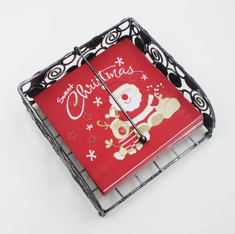 [Доступно в настоящее время] Рождественская салфетка с принтом вечерние бумажные украшения для ресторана Санта-Клаус пересекающиеся границы Горячая