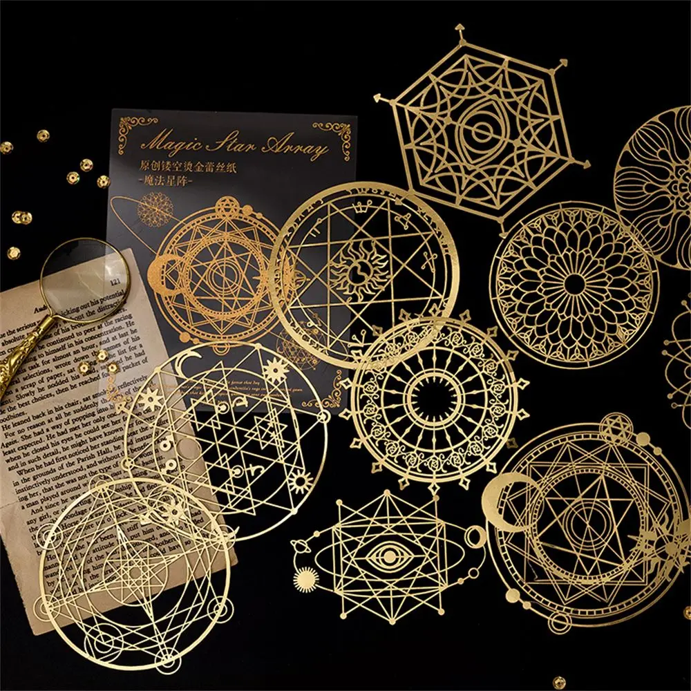 10Pcs Flower of life Bronzing Hollow Butterfly Lace Frame Decorative Stickers decorative stickers self adhesive stickers floral stickers butterfly stickers Scrapbooking Rainbow Laser PET Stickers DIY Diary