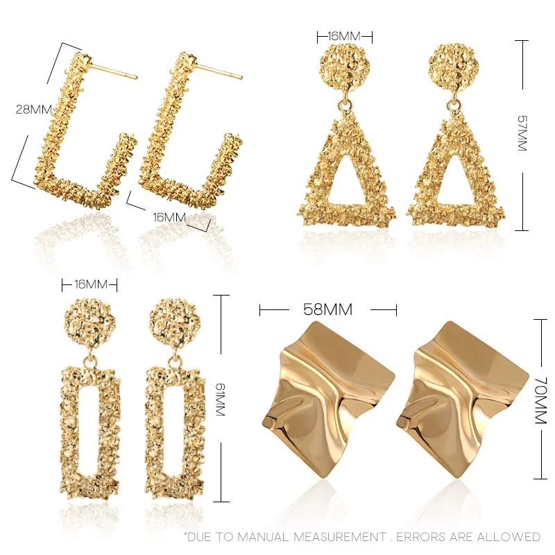 Винтажные большие геометрические серьги, массивные свадебные золотые висячие серьги для женщин, модные металлические Висячие висячие серьги, ювелирное изделие