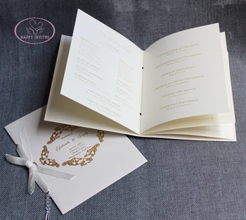 

Free Shipping HI9006 Custom Elegant Wedding Program Book with Gold Wrirting and Bling Crystals Embellishments Factory Price