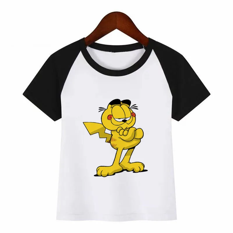 Футболка с принтом «Гарфилд» «сделай сам»; забавная одежда; детская летняя футболка; модная детская одежда; футболка; детская футболка с рисунком