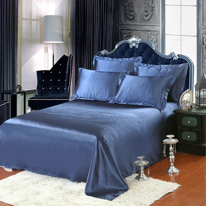Luxury Satin Silk Bed Sheet Solid Mattress Protector Bedsheet White Black 1PCS Flat Sheet Silky Queen