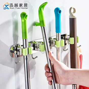 

Robe Hooks Stainless Steel Door Wall-Mounted Mop Organizer Hanger Broom Holder Bathroom Kitchen Storage Rack Home Clip Hanging