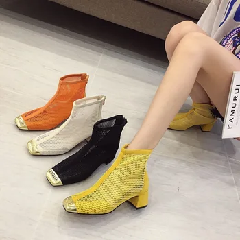 

Mesh hollow short boots women's high-heeled 2019 summer all-match women's shoes thick-heeled boots