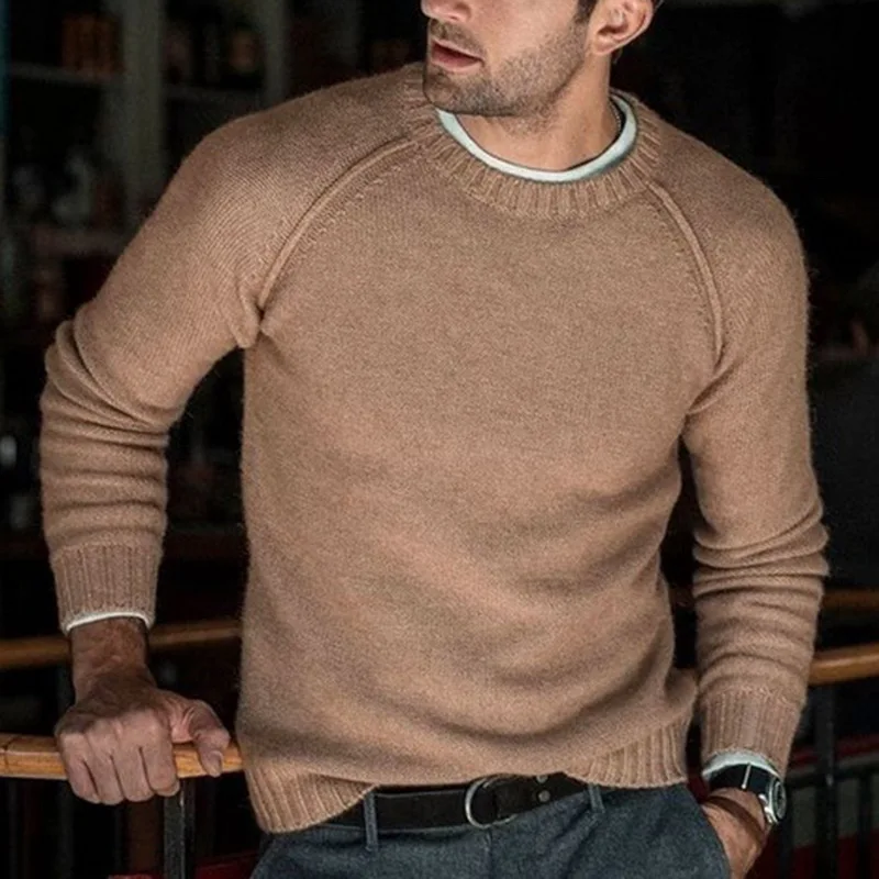 DIHOPE мужские шерстяные трикотажные свитера, теплые вязаные свитера с круглым вырезом, осенне-зимняя одежда, повседневный трикотажный джемпер, пуловеры, свитера для мужчин
