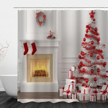 

Curtain Digital Shower Waterproof Polyester Fabrics Home Decor Nordic Style Christmas Printing