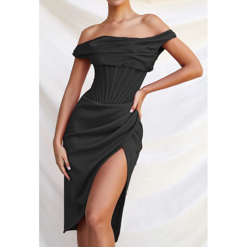 Josiaoprah Off Shouler Ruched Mini Dress Strapless Backless Bodycon Stretch Corset Dress Sexy Club Outfits for Women Party party dresses for women Dresses