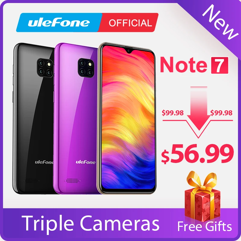 Ulefone Note 7 Smartphone 3500mAh 19:9 Quad Core 6.1inch Waterdrop Screen 16GB ROM Mobile phone WCDMA Cellphone Android8.1