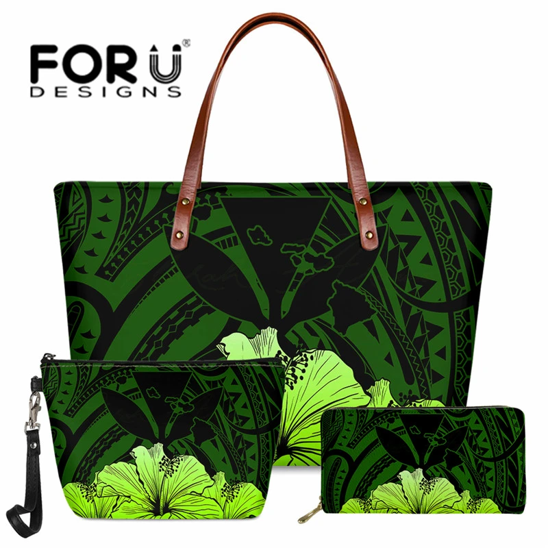 Conjunto de 3 piezas de cuero con estampado Hawaiano para mujer, carteras de cuero con estampado de la tribu samoana Maoli, bolso de y monedero grande|Bolsos de hombro| - AliExpress