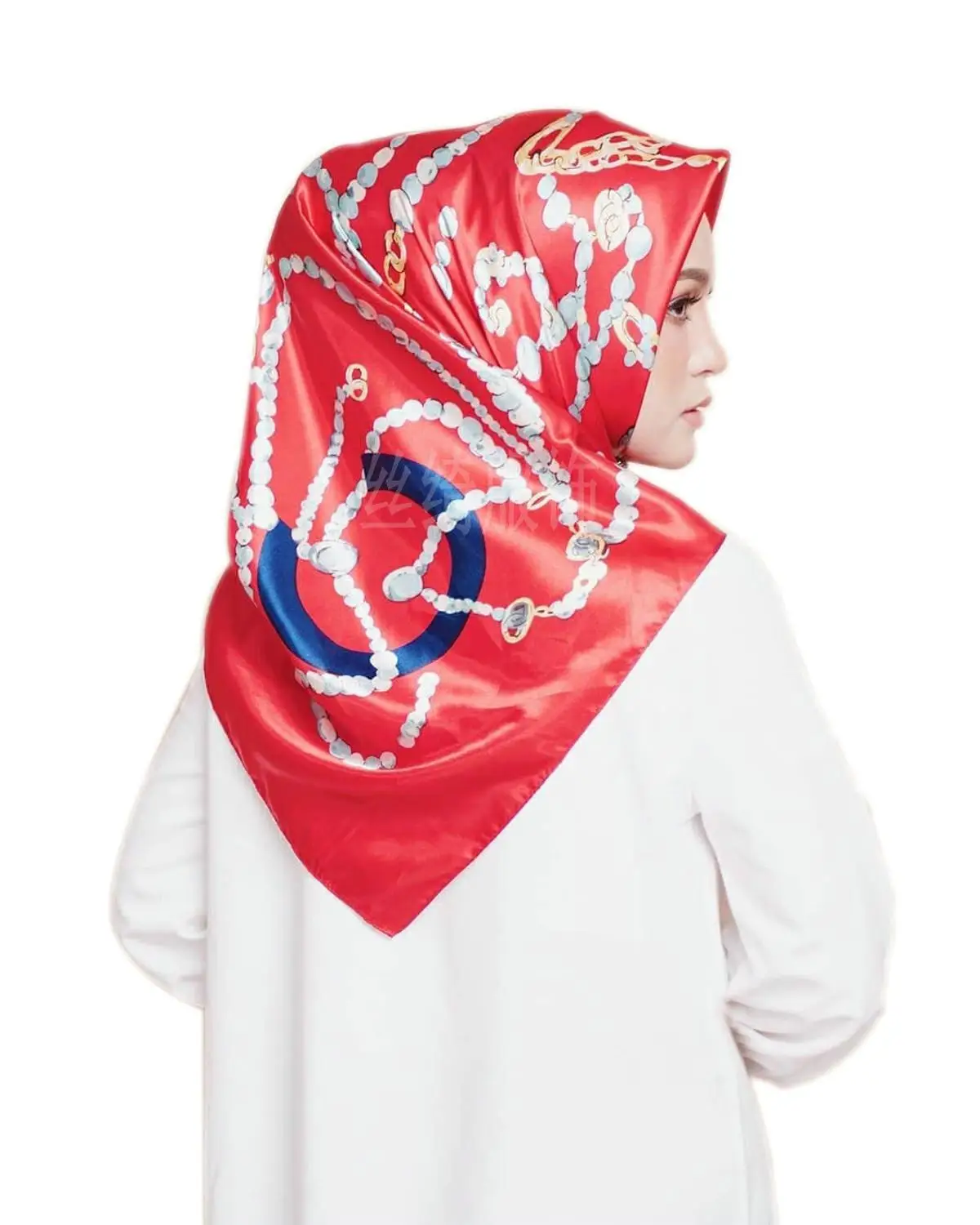 90*90 см мусульманский шелковый шарф Хиджаб Женский исламский головной платок Малайзия набивной платок femme musulman шарфы квадратные - Цвет: 13