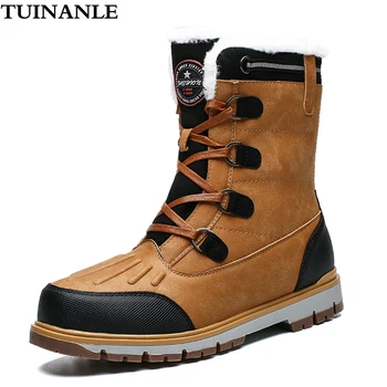 

TUINANLE Platform Boots High Quality Split Leather Boots Women Winter Botas Mujer Mid-Calf Rubber Wanterproof Motorcycle Boots