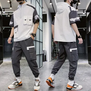 

Men Set Summer Hip Hop Hooded Letter Printed T Shrits + Pant Men Sweat Suit Two Piece Suit Men Clothing 2020