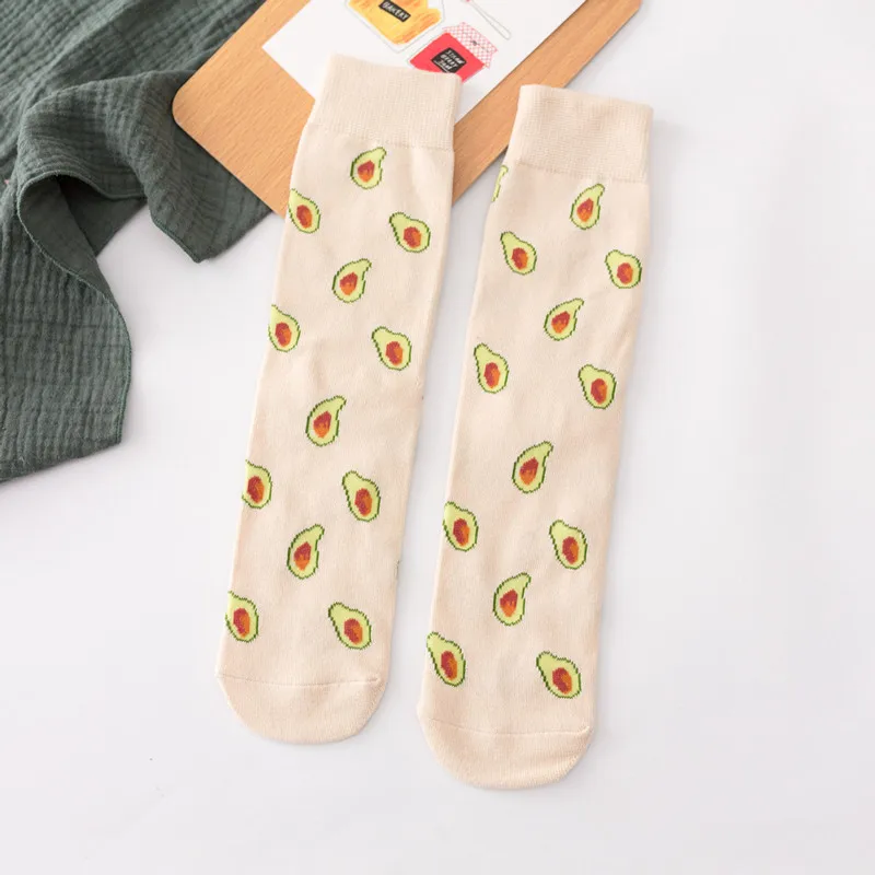 Женские носки с яйцами авокадо, Забавные милые Мультяшные носки с фруктами, банан и лимон, печенье, пончики, еда, счастливый японский Харадзюку, хип-хоп хлопковые носки - Цвет: Бежевый