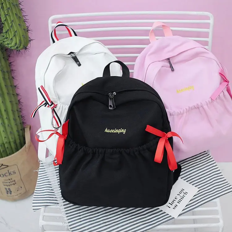 

Japanese-style Soft Girl Contrast Color Bow Backpack Soft Pink GIRL'S Embroidered Letters Couples School Bag Middle School Stude