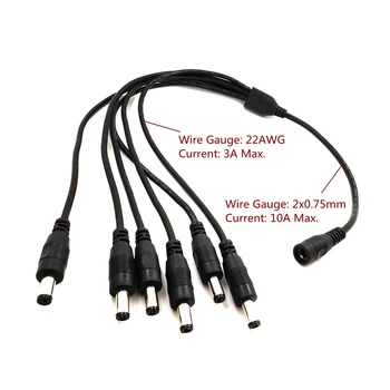 

0.5m DC Power Cable 1 Female to 6 Male Plug Splitter Adapter DC Power Jack Female 5.5 x 2.1mm Plug For Led Strip CCTV Camera