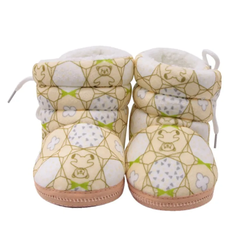 Ботинки для новорожденных с принтом; зимние ботинки для маленьких мальчиков и девочек; удобные теплые ботинки на меху