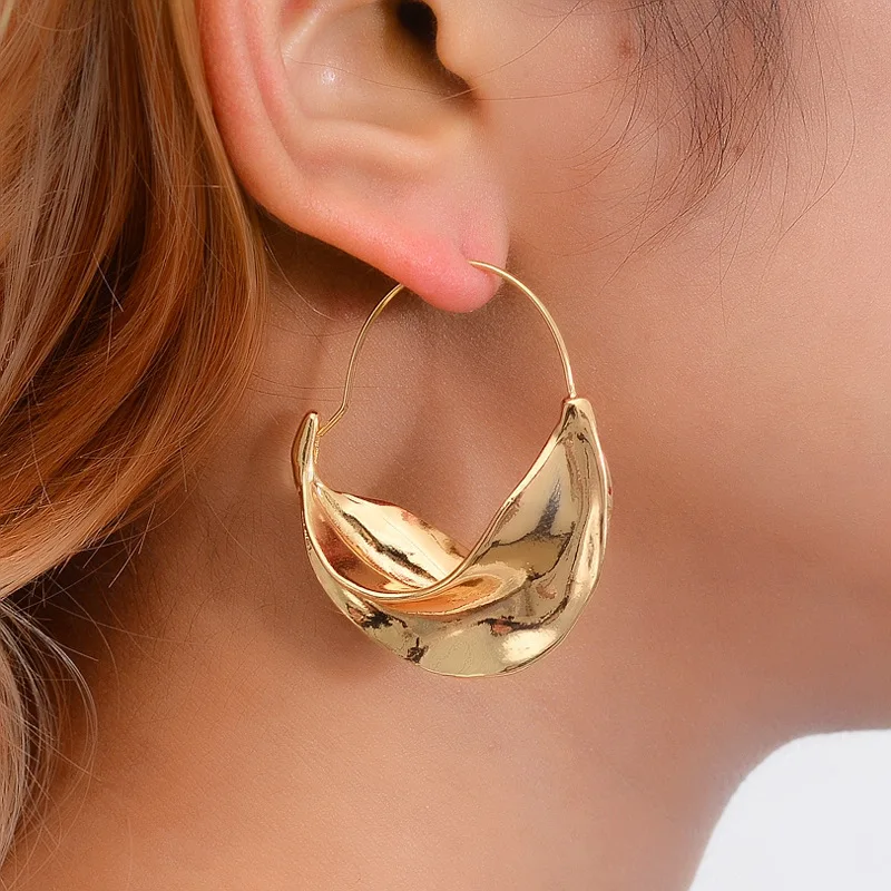 Creative Irregular Flower Basket Dangle Earrings for Women Gold Metal Stereoscopic Exaggerated Drop Dangler | Украшения и