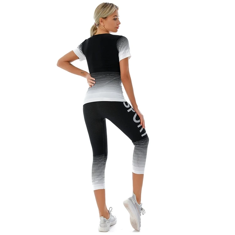 Summer Two Piece Women's Tracksuits Yoga Sets Suit For Fitness Elasticity Cropped Trousers Sports Shirt Gym Clothing Sportwear