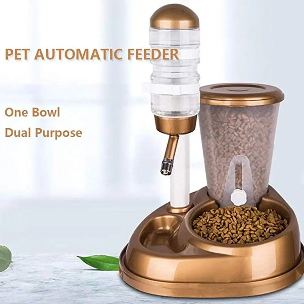 2 In 1 Pet Cat Dog Automatic Feeder with Large Capacity Water Fountain Food Bowls and Water Bottle Dispenser for Dog Cat Rabbit