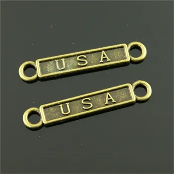 

Double Sided Usa Tag Connector DIY Jewelry Findings Accessories Charms 25pcs Antique Bronze Plated 29x5mm
