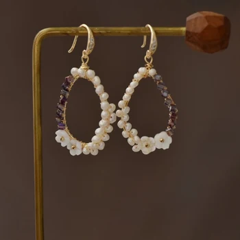 

100% Natural Freshwater Handmade Earrings Round Retro Fashion Girl Retro Pendant Cute Special Fine Jewelry