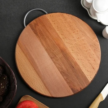 

Cutting board "Round" large, with a metal handle, solid beech, d = 30 cm