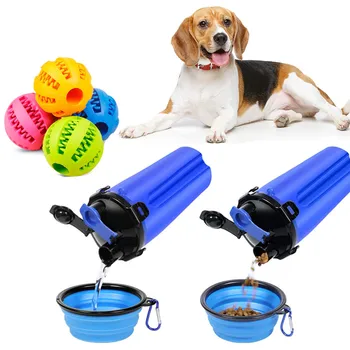 

2-in-1 Collapsible Dog Bowl Dog Water Bottle for Travel Dog Slow Feeder Bowl Water Portable Dog Toy Ball Chewing Training