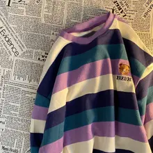 

Bear embroidered t-shirt striped women y2k spring autumn full sleeved t-shirt new Korean lose Harajuku academy clothes all-match