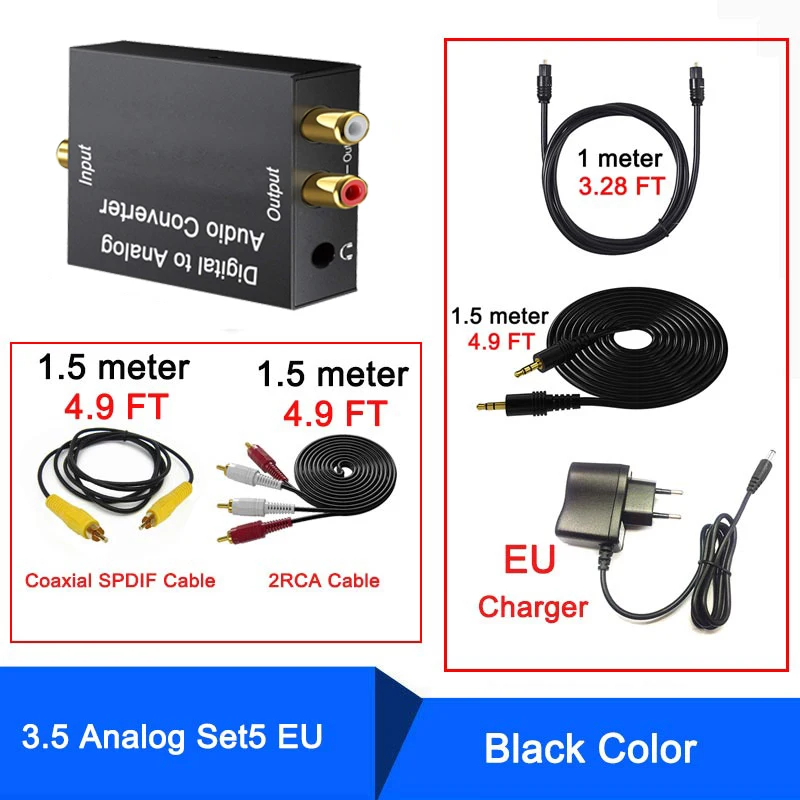 INGELON из цифрового в аналоговый-цифровой оптический SPDIF/коаксиальный кабель к аналогу 3,5 мм RCA L/R аудио оптический Toslink аудио конвертер кабель 1xrca стабильный панель расшифровки жидкокристаллического дисплея - Цвет: 3.5mm-Analog-Set3-EU