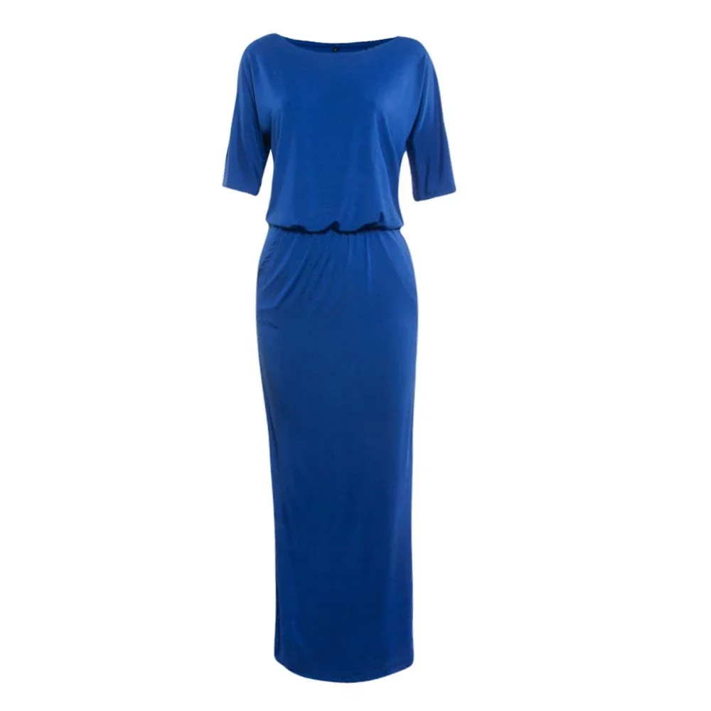 Женское платье сексуальное платье без бретелек женское летнее, длинное, Макси Сарафан Boho вечернее платье с карманом#40 - Цвет: Blue