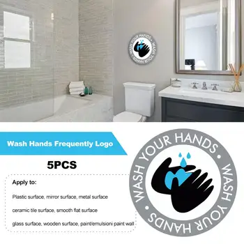 

5pcs Handwashing Signs Gum can be Removed PVC Wall Sticker Wash Your Hands