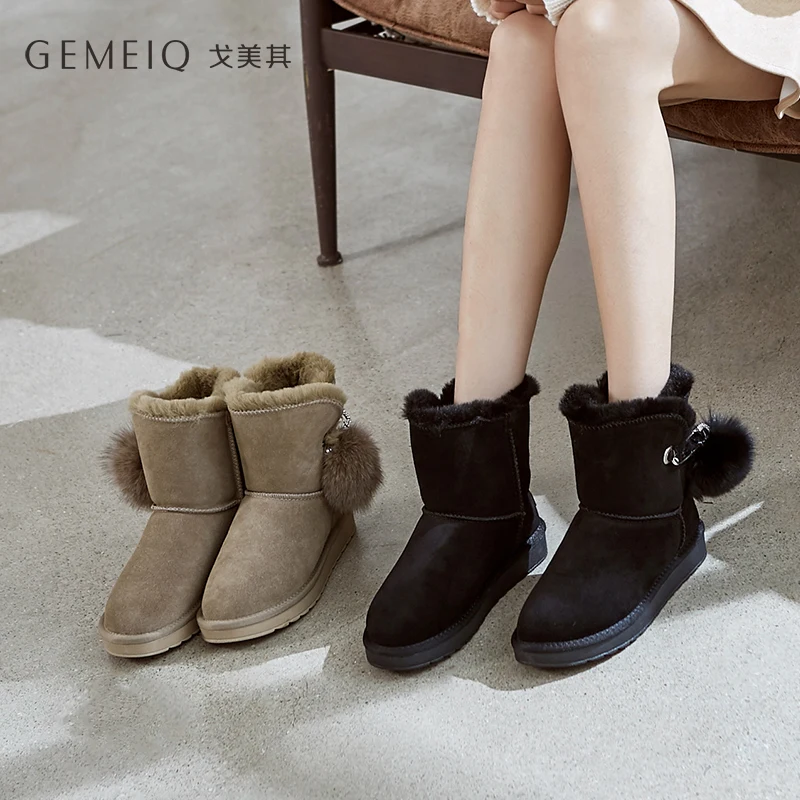 GEMEIQ Genuine dermal Cow Suede Warm Short Pipe Snow Boots Women's Non-slip 2019 Winter New Fashion Velvet | Обувь