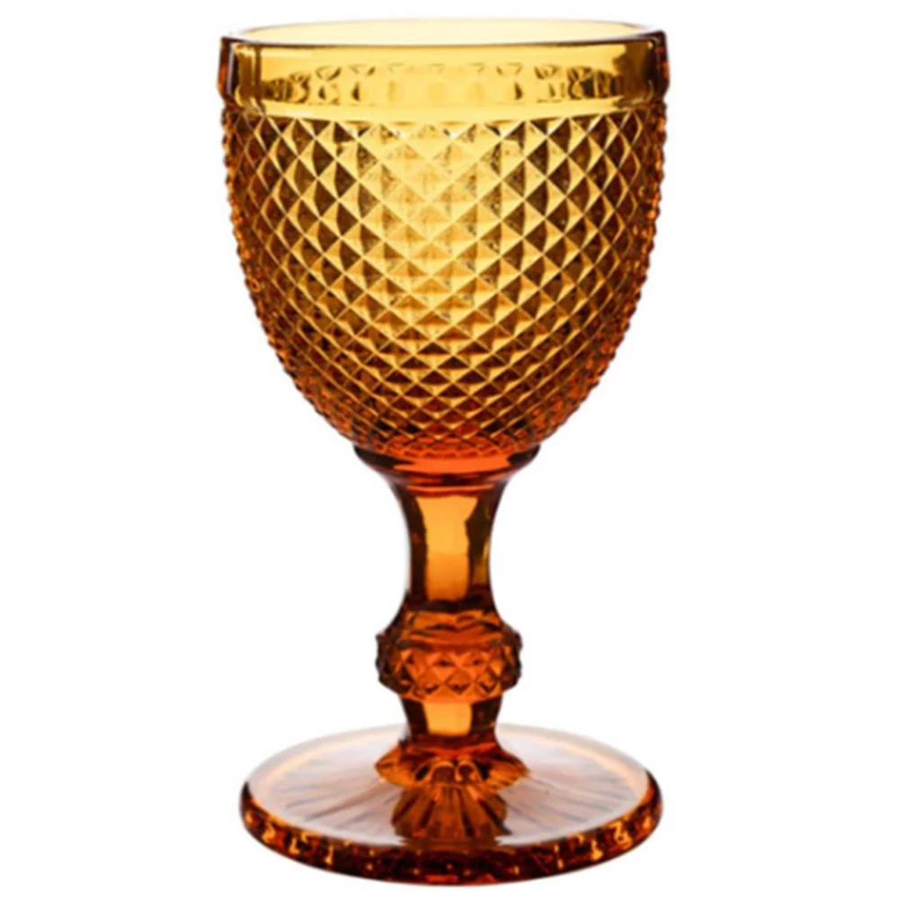 Set of Amber Orange Embossed Wine Goblets Vintage Style Paisley Print  Embossed Wine Glasses Dishwasher Safe Glassware