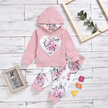 

2019 Children Clothes set flower Printed long sleeve hoodies + pant 2PC outfits for girls 0-24M