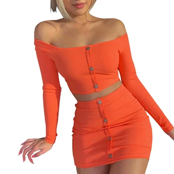 

Summer Women Two Piece Set Navel Short Two-piece Suits Orange Commute Single-breasted High Waist Suit Skirt