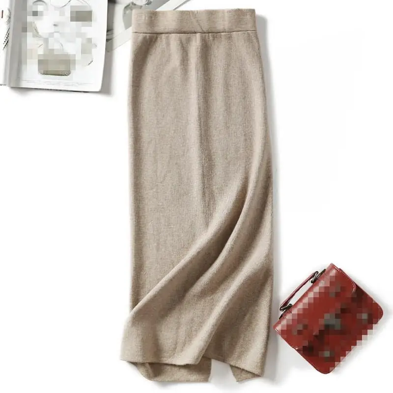

Women Autumn Pencil High Waist Midi Sweater Skirt Split Bottoms Long Knitted Skirt Casual Long Warm Winter Skirts