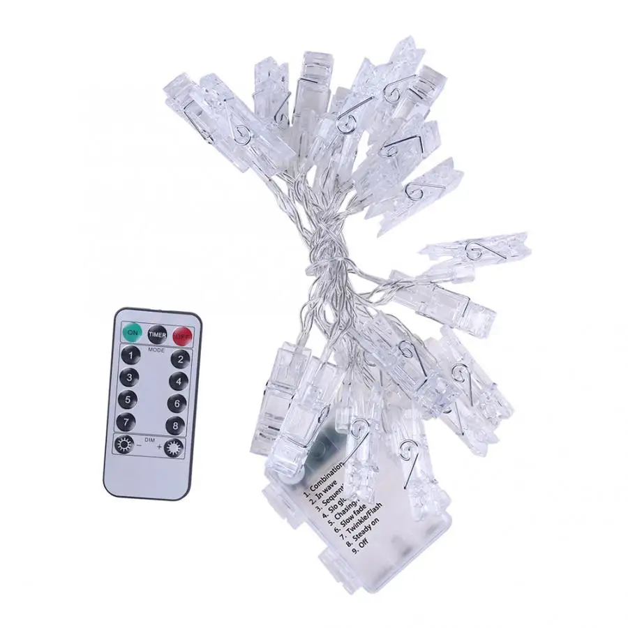 

2.1M LED Photo Clip String Lights Party Festival Decor Lamp with Remote Control Battery Case