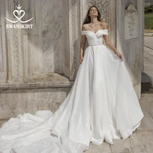 Потрясающее Свадебное платье с открытыми плечами, шикарная юбка с открытой спиной и кристаллами, ТРАПЕЦИЕВИДНОЕ платье принцессы для невесты, vestido de noiva DY01