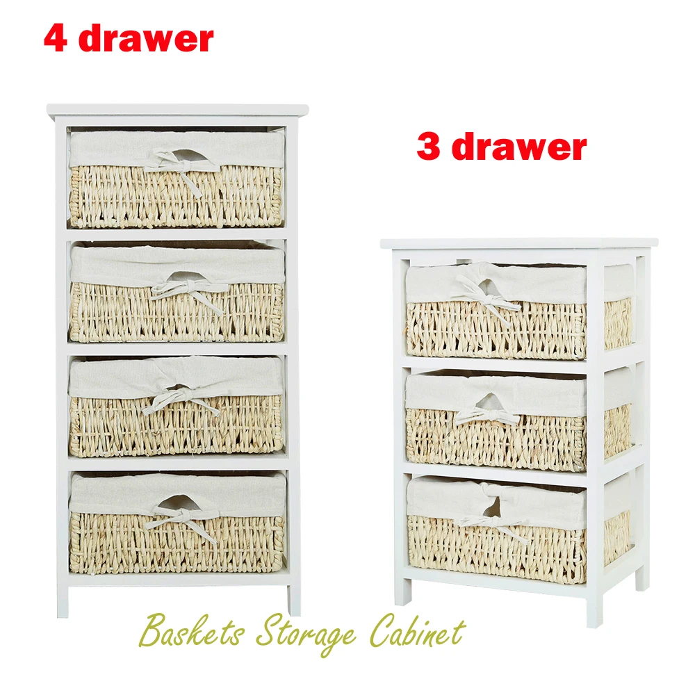 Panana Economic Storage Organizer Drawers with 4 Wicker Baskets Wooden Frame Entrance Changing Shoe Home Furniture