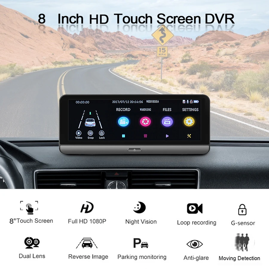 Автомобильный видеорегистратор Anfilite deivce 1080P HD с ночным видением 8 дюймов двумя